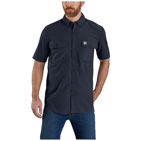 Carhartt Men's Short Sleeve Button Down, 29% Nylon Chambray, 71% Polyester, Button Fronts, 2 Pocket(s), Navy 105292-I262XLREG
