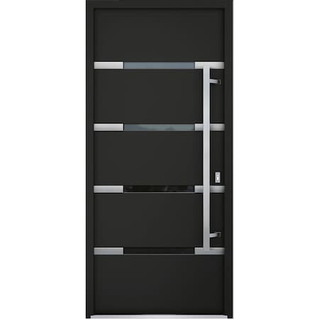 Vdomdoors Steel Door Deux 1105 Black Enamel Stainless Inserts Entry Door Painted W36xH80 Left hand Outswing DEUX1105EXD-BLK-W36xH80-LH-O