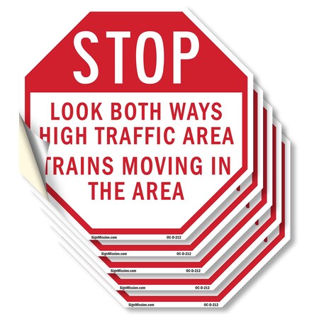 Signmission Stop Look Both Ways High Traffic Ar, 4 inch X 4 inch, Vinyl Decal, 5PK OC-D-5PACK-4-212