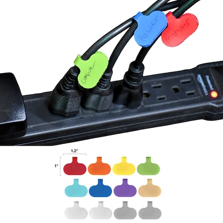 Grizzly Supply Small Cable Label, 1 in L, 1.2 in W, Hook and Loop Closure, Assorted Colors, 12PK GS-HLCL-Small