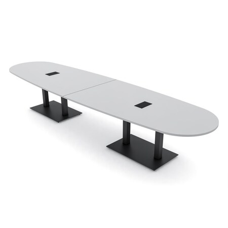 Skutchi Designs Boval Conference Table With Power, 48 in W, 168 in L, Grey HAR-BOVL-48X168-DOU.BK-U779-EBLK