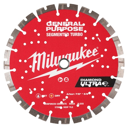 Milwaukee Tool 9" DIAMOND ULTRA Segmented Turbo, General Purpose Diamond Blade 49-93-7532