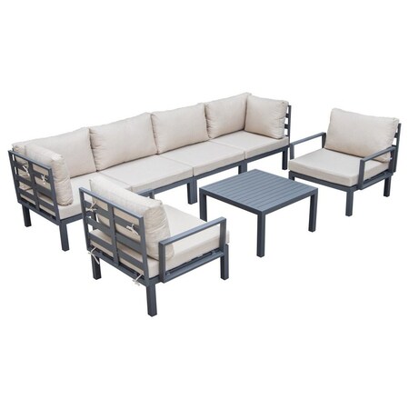 Leisuremod Hamilton 7-Piece Aluminum Patio Conversation Set with Coffee Table And Cushions, Beige HSTBL-7BG