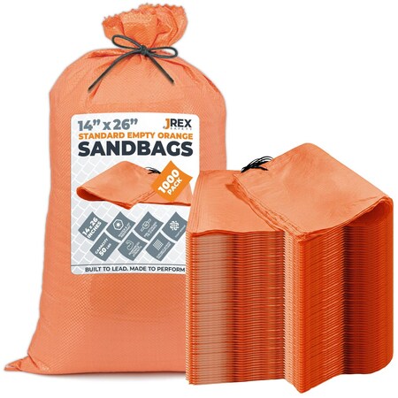 Jrex Safety Woven Orange Polypropylene Sandbags - 14 x 26 in, 50 lb Capacity, 1000PK SBO-JR-1426-1000PK
