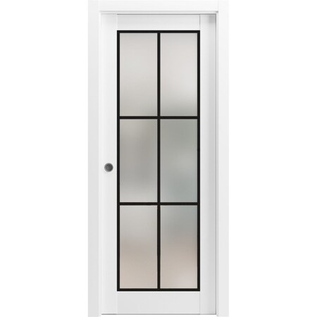 Sartodoors Sliding Pocket Door with Frosted Tempered Glass Planum 2122 White 18x84 Solid Core Modern Interior PLANUM2122PD-WS-18 x 84
