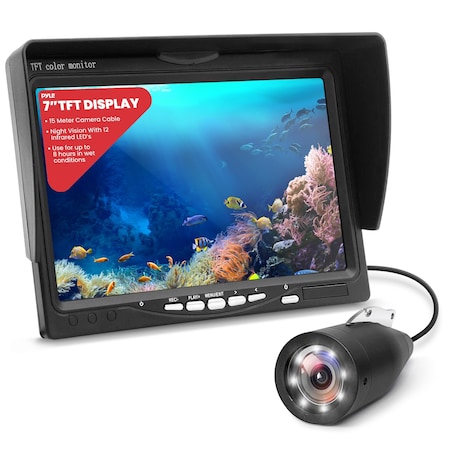 Pyle Underwater Fishing Camera, LCD Monitor, Night Vision, 7-inch TFT, IP68 Water Resistant, Infrared PLMRC76BK
