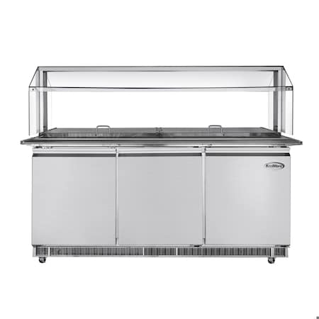 Koolmore 72 in. Commercial Refrigerated Prep Station with Sneeze Guard and Buffet Slide, 15 Pans Storage KM-RBT-72CSFG