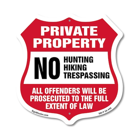 Signmission Private Property Shield Sign No Hunting, 18 Inch X 18 Inch, Plastic Sign SHI-P-18-446