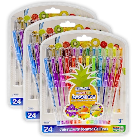 Bazic Products Essence Gel Pen with Cushion Grip, Scented, 3 Boxes of 24 Colors Per Box, 72PK 17086