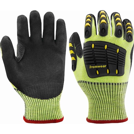 Ironwear Hi Vis Impact Resistant Foam Nitrile Palm A6 Cut Level Polyethylene Work Gloves, 3X-Large 4885-L-3XL