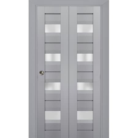 Sartodoors Sliding Closet Bi-fold Doors Grey Solid Core Modern Interior VEREGIO7455BF-GRE-64 x 84 (2* 32x84)