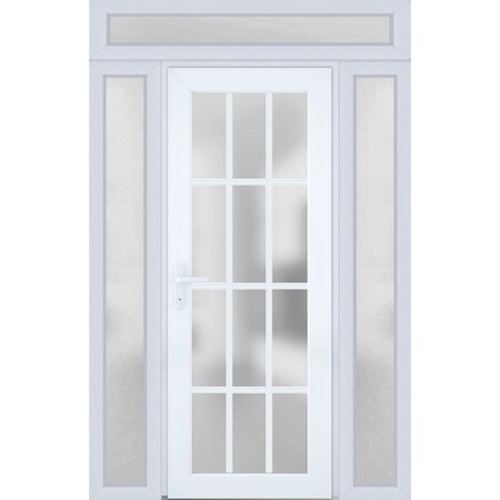 Vdomdoors Front Exterior Prehung FiberGlass Door Frosted Glass / Manux 8312 White Silk / 2 Sidelight and Tran MANUX8312EXD-WS-W14+36+14 x H80+14-RH