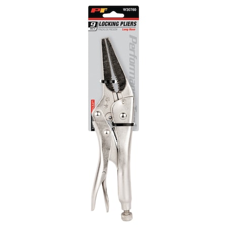 Perform Tool Pliers Long Nose Locking; 9 In Length; NonReversible; With Automatic Return; Chrome Vanadium Steel W30760