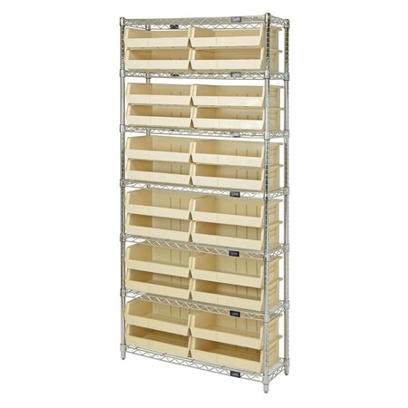 Quantum Storage Systems WIRE SHELVING UNIT W/24 IVORY BINS WR7-245IV