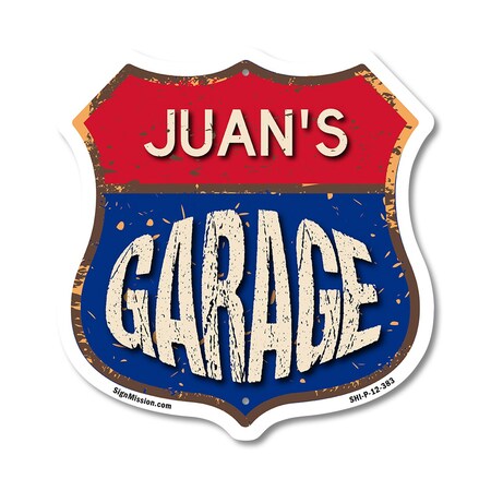Signmission Juan's Garage, 12 Inch X 12 Inch, Plastic Sign SHI-P-12-383-JUAN