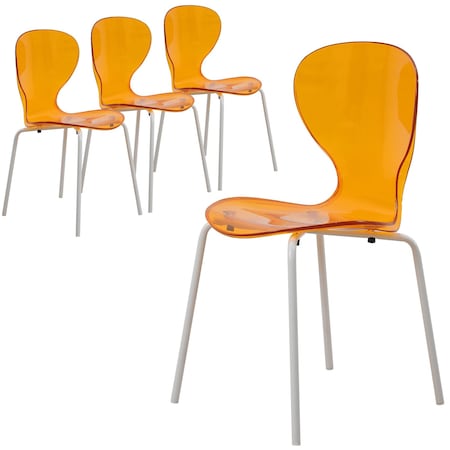 Leisuremod Modern Oyster Transparent Side Dining Side Chair with White Base in Orange, 4PK OCW-17TOR4