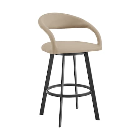 Armen Living Ramona 30in Swivel Bar Stool with Matte Black Iron and Beige Faux Leather LCRASWBABLKBG30