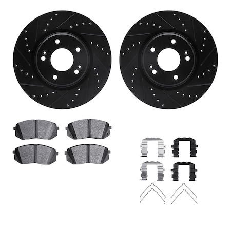 Dynamic Friction Co DFC Rotors-Drilled & Slotted-Black w/ 5000 Advanced Brake Pads Incl Hdw 8512-03102