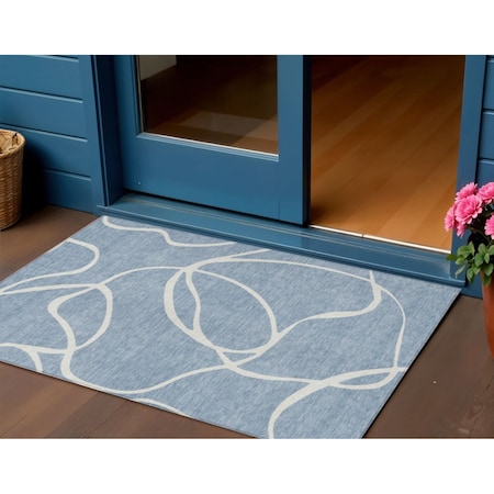 Homeroots 3' X 5' Denim Blue And Ivory Abstract Washable Indoor Outdoor Area Rug 597469