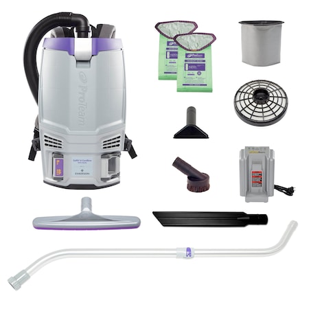 Proteam GoFit 6 Cordless 8Ah, 6 qt. Backpack Vacuum w/ Xover Multi-Surface Telescoping Wand Tool Kit 107786