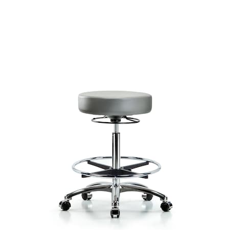 Blue Ridge Ergonomics Vinyl Stool, Chrome, High Bench, Foot Ring, Casters, Sterling BR-VHBSO-CR-CF-CC-8840