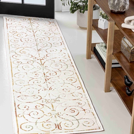 Jonathan Y Danae Classic Cottage Filigree Scroll Reversible Machine-Washable Cream/Terra 2ft x 8ft Runner Rug SVH100A-28