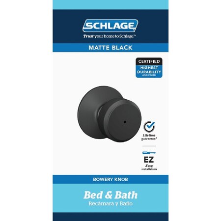 Schlage Bowery Matte Black Bed & Bath Privacy Lock F40GBWE622