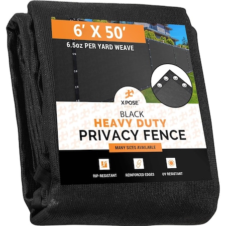 Xpose Safety Privacy Fence Screen 6'x 50', Black PS-650BK-X