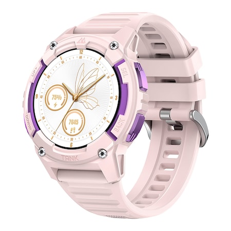 Kospet TANK S2 1.32-In. AMOLED GPS Smartwatch with Silicone Band Violet Pink P-S001-P