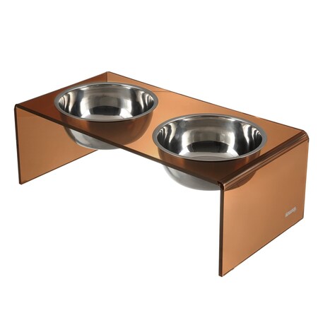 The Licker Store Keaton 7.5 in Modern Rectangular Elevated Pet Feeder with 54oz 2-Stainless Steel Bowls, Amber/Chrome DBL2001D