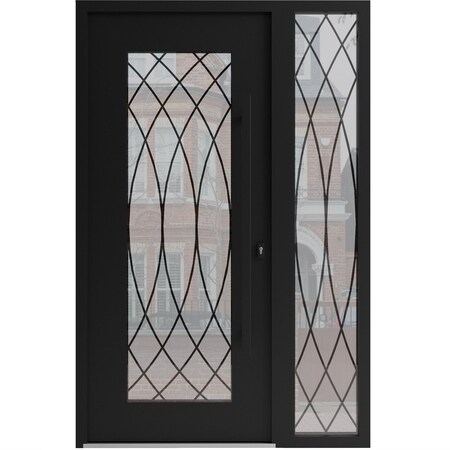 Vdomdoors Aluminum Door Iron 1600 Black Entry Steel Metal Classic Painted 50 x 80 (36+14 x 80)-Right Inswing IRON1600EXD-BLK-W36+14xH80-RH-I
