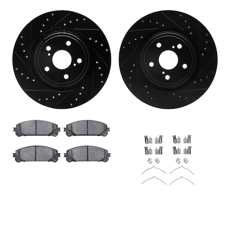 Dynamic Friction Co DFC Brake Rotor - Dimpled & Slotted - Black w/5000 Brake Pads & HW Kit 8512-76164