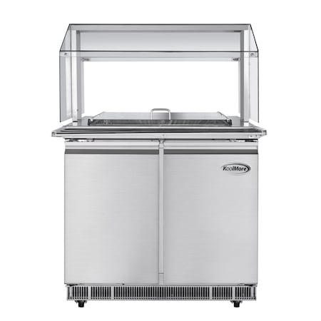 Koolmore 36 in. Commercial Refrigerated Prep Station with Sneeze Guard and Buffet Slide, 6 Pans Storage KM-RBT-36CSFG