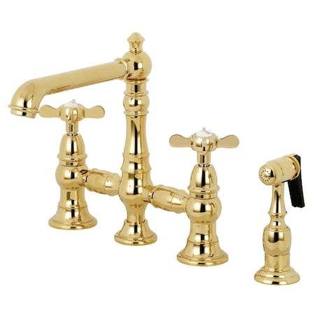 Kingston Brass Bridge Kitchen Faucet with Brass Sprayer, Polished Brass KS7272BEXBS