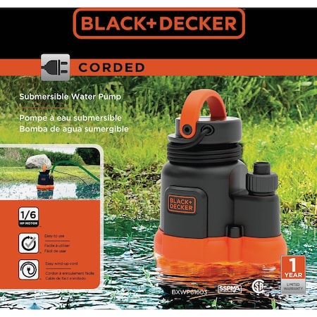 Black & Decker 1/6 HP 2000 GPH Submersible Water Pump BXWP61603