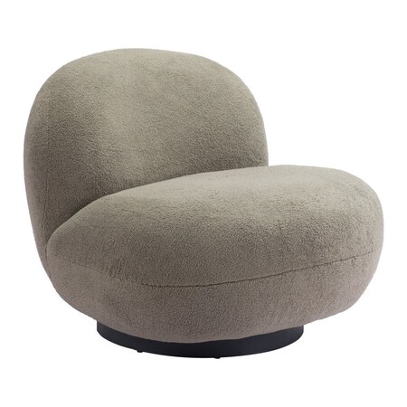 Homeroots 30" Khaki And Black Faux Shearling And Upholstered Slipper Chair 556452