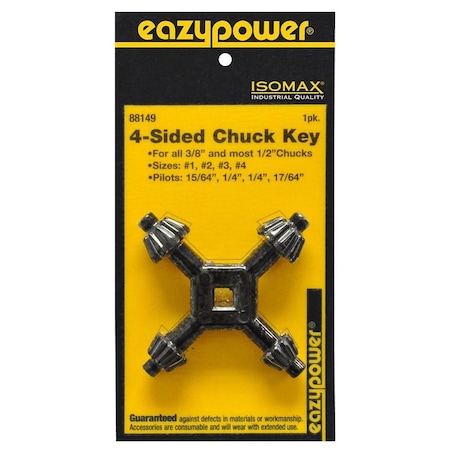 Eazypower 4-Way Chuck Key, #1, #2, #3, #4 Chuck Key, 1/4, 15/64, 17/64 in Pilot 88149