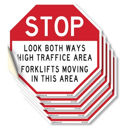 Signmission Stop Look Both Ways High Traffic Ar, 4 inch X 4 inch, Vinyl Decal, 5PK OC-D-5PACK-4-260