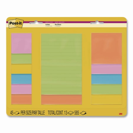 Post-It Super Sticky Pads in Energy Boost Colors, 11 Unruled, 2 Ruled, Assorted, 45 Sheets/Pad, 13PK 4623-13SSAU