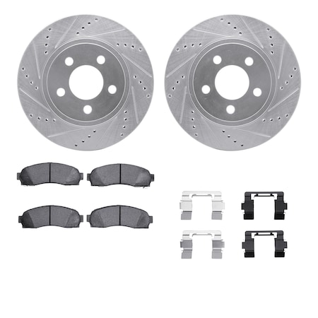 Dynamic Friction Co DFC Brake Rotor - Drilled & Slotted - Silver- Heavy Duty Brake Pad includes Hardware 7412-54059