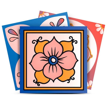 Homeroots 7" x 7" Blue Gold and Blush Mosaic Peel and Stick Removable Tiles 400457