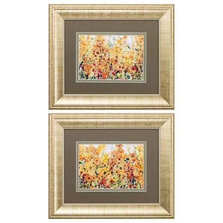 Homeroots Set Of Two Pretty Summer Flowers Gold Framed Wall Art, 2PK 365132