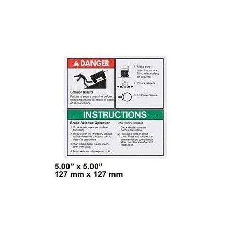 Genie REPLACEMENT DECAL DANGER BRAKE REL 1292960GT