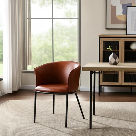 Homeroots Brown and Black Upholstered Faux Leather Dining Arm Chair 555854