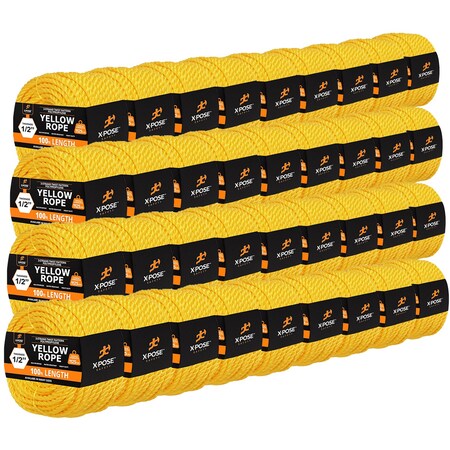 Xpose Safety 1/2in x 100 ft Twisted Polypropylene Rope, Yellow, 36PK YPR12-100-36-X