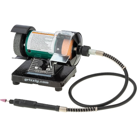 Grizzly 3" Variable-Speed Mini Benchtop Grinder/Buffer with Rotary Shaft T32002