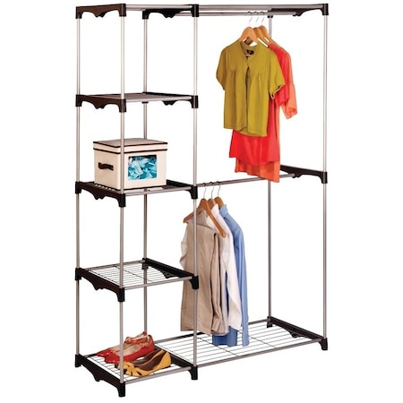 Honey-Can-Do WRD-02124 Double Rod Freestanding Closet, 45-1/4 in L x 19.7 in W x 68 in H, Plastic/Steel, Silver WRD-09305