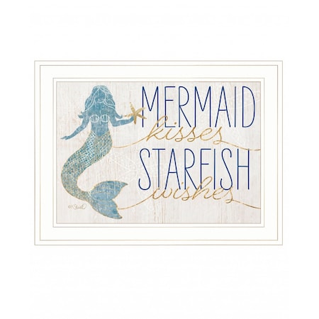 Homeroots Mermaid Kisses Starfish Wishes 2 White Framed Print Wall Art 407724