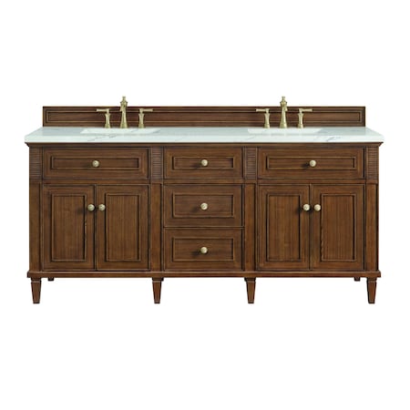 James Martin Vanities Lorelai 72''D Vanity, Mid-Century Walnut w/ Ethereal Noctis Silestone Top w/ Wireless Charger 424-V72-WLT-FENC