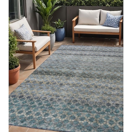 Homeroots 5' X 8' Teal Blue Light Blue And Gray Striped Washable Indoor Outdoor Area Rug 605694